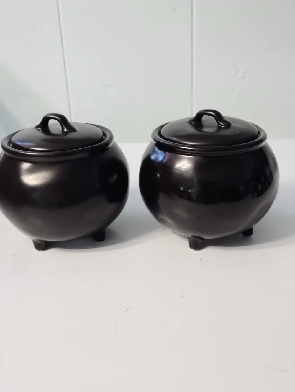 New Rae Dunn Matte Black 'Boo' & 'Potion' Ceramic Cauldron Canister Set